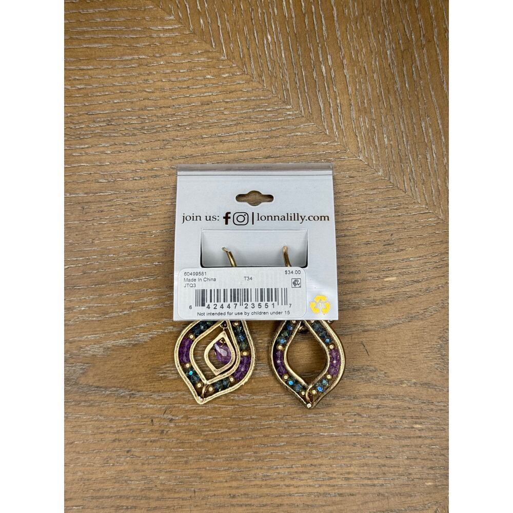 Lonna & Lilly Teardrop Dangle Earrings Gold Multicolor Crystal Statement Boho - Picture 2 of 2